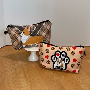 NWOT Two Corgi Makeup Zippered Bags